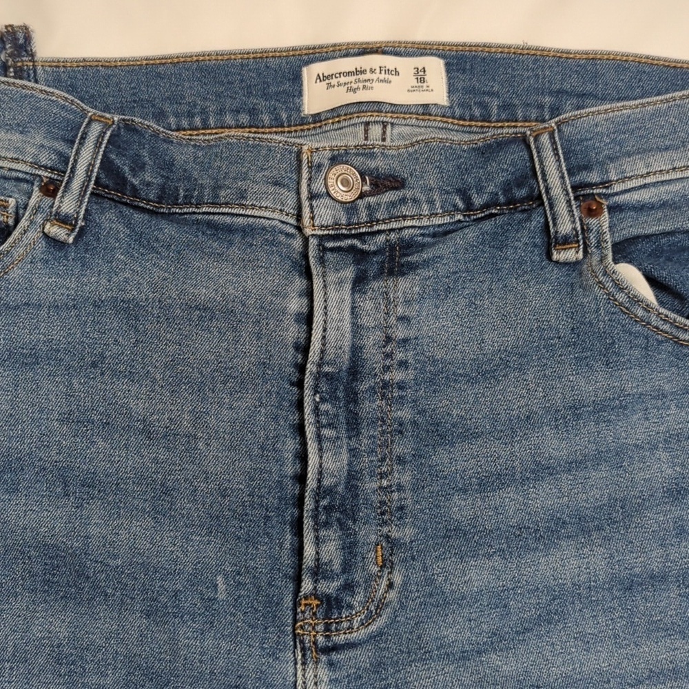 Abercrombie & Fitch The Super Skinny Ankle High Rise Jeans, Color Blue Size 34 - Picture 3 of 15